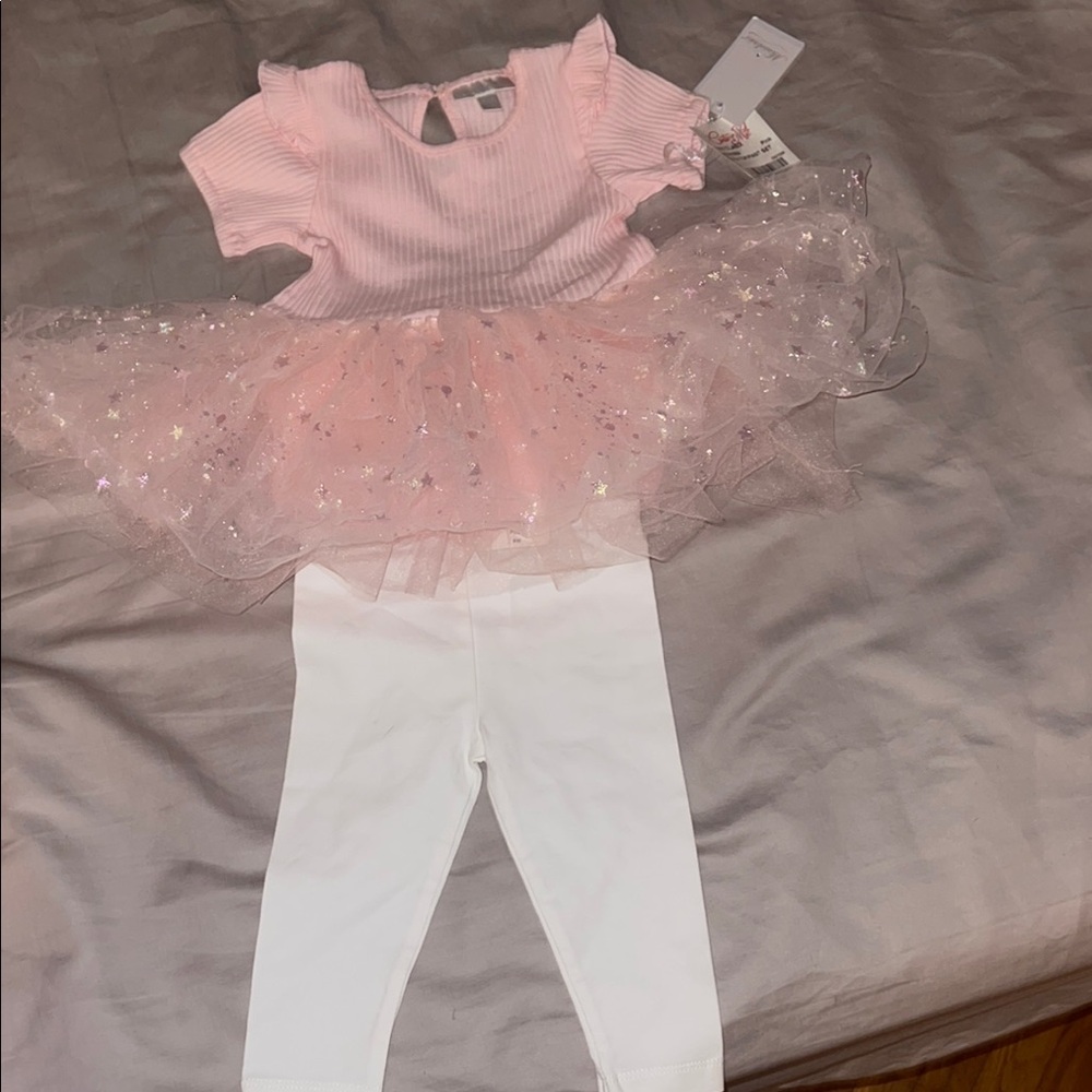 Pink Baby Outfit with Tutu and White Leggings